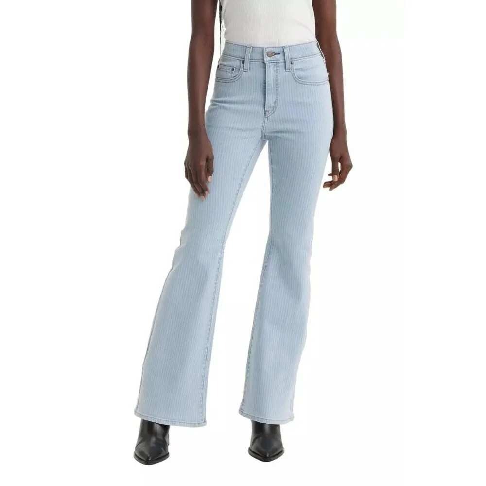 Levi 726 Flare Jeans Womens Light Blue Striped Herringbone Boho 30x32